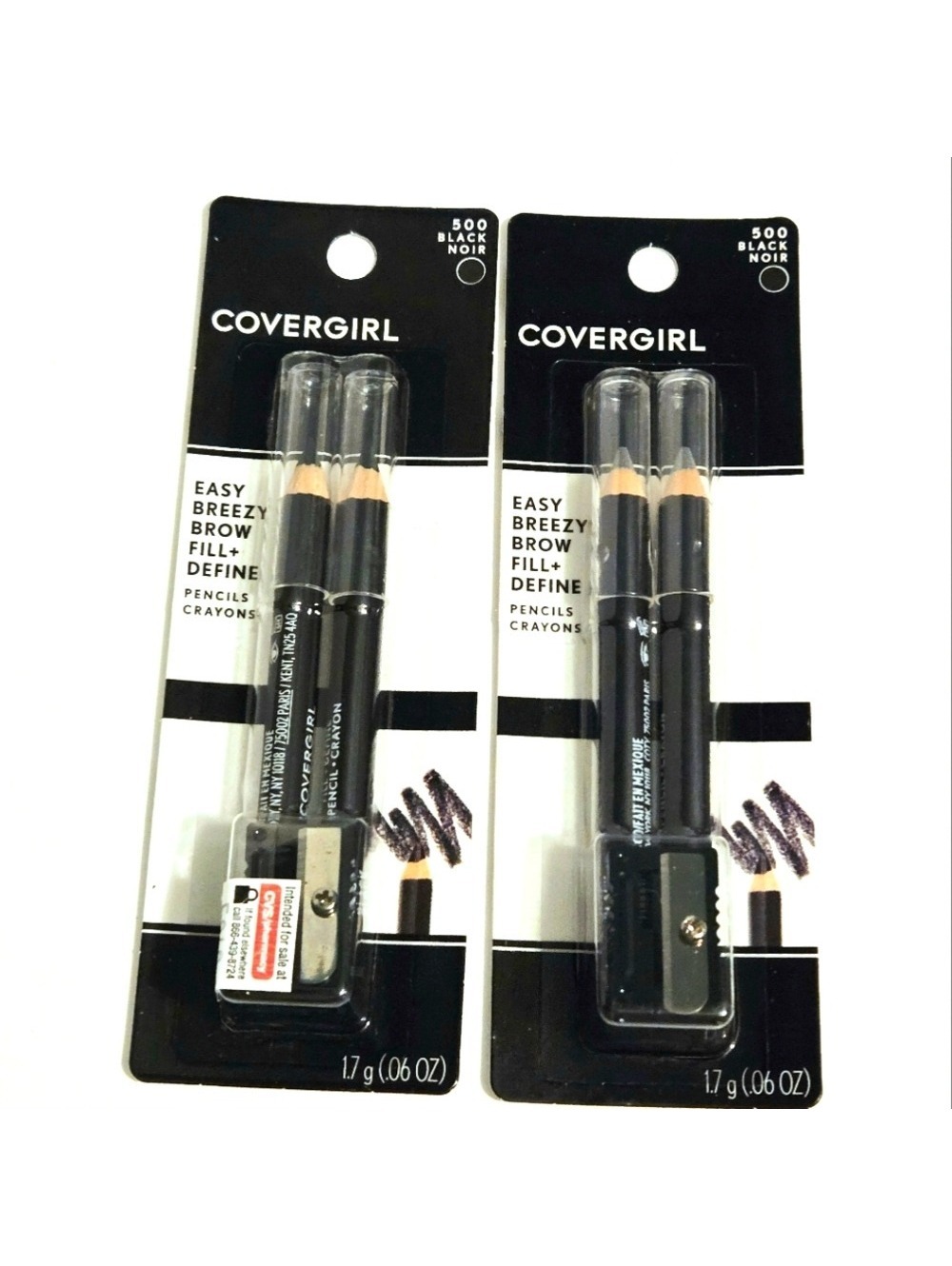 2 CoverGirl Cover Girl Easy Breezy Brow Eyebrow Pencils Crayon 500 Black Noir